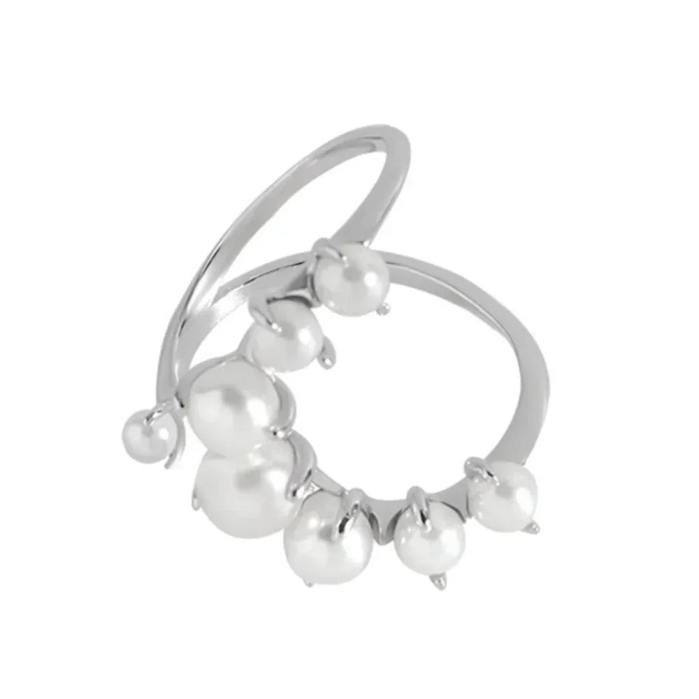 Minimalist 925 Sterling Silver Pearl Wrap C-Shaped Ring Geometric Modern Ring - Picture 5 of 5